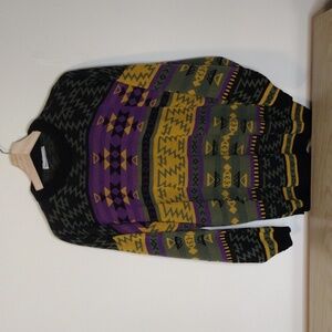 Women’s Crew Neck Sweater in Olive, Purple & Mustard